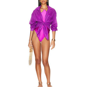 Faithfull The Brand 'Monita' Purple Patch Pocket Shirt Dress Size M